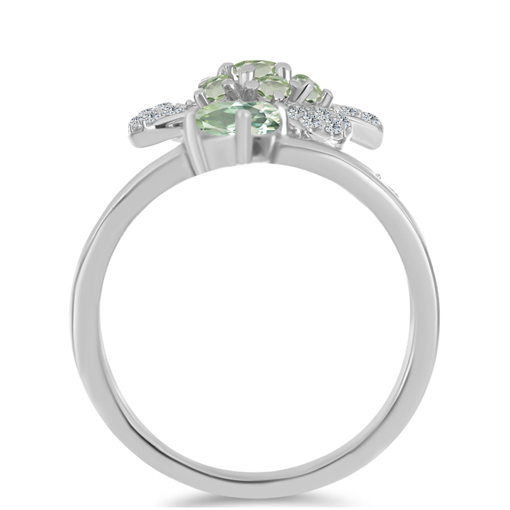 Inel din Argint 925 ( 3.93 grame ) cu Ametist Verde și Topaz Alb 1.08 Carate 2 