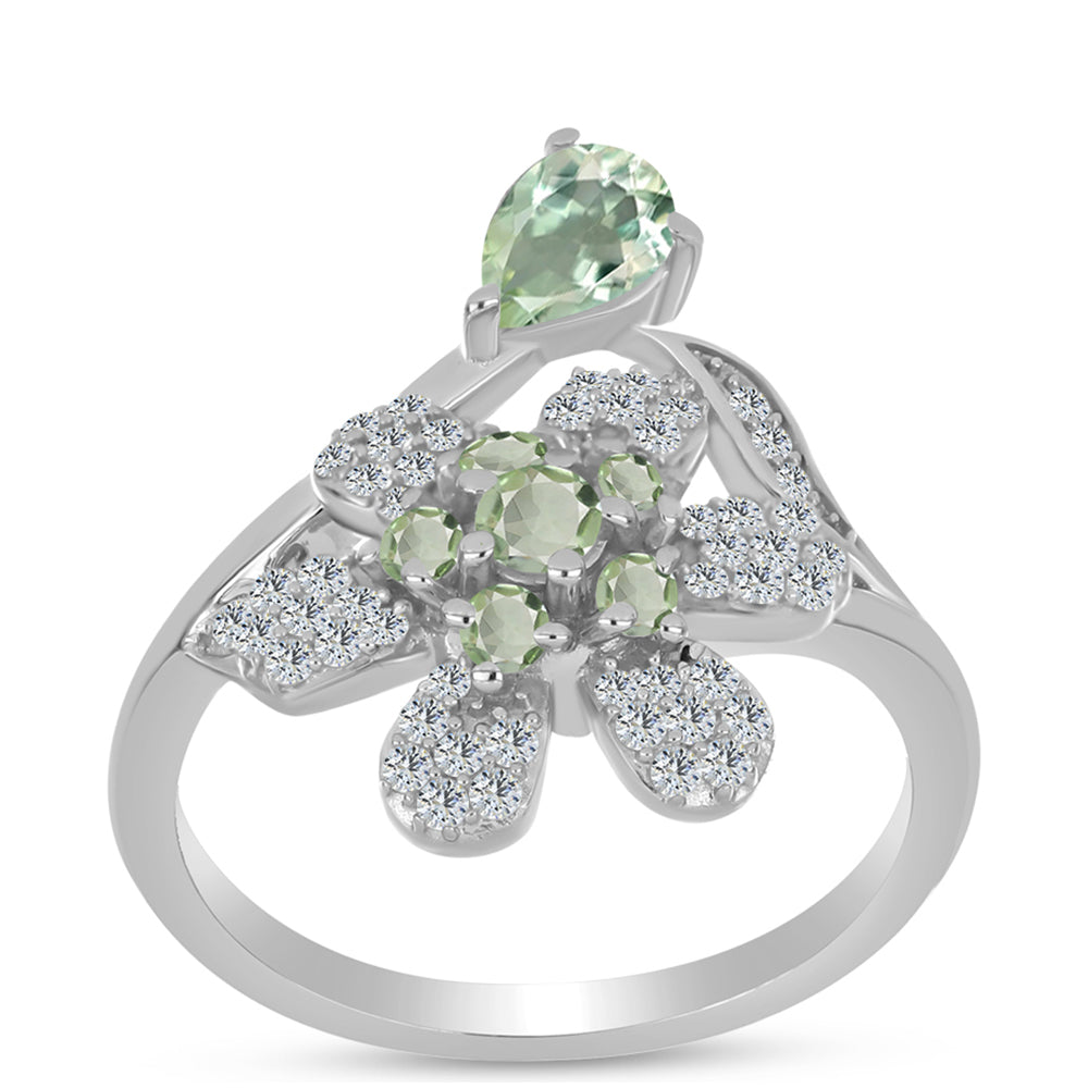 Inel din Argint 925 ( 3.93 grame ) cu Ametist Verde și Topaz Alb 1.08 Carate 3 