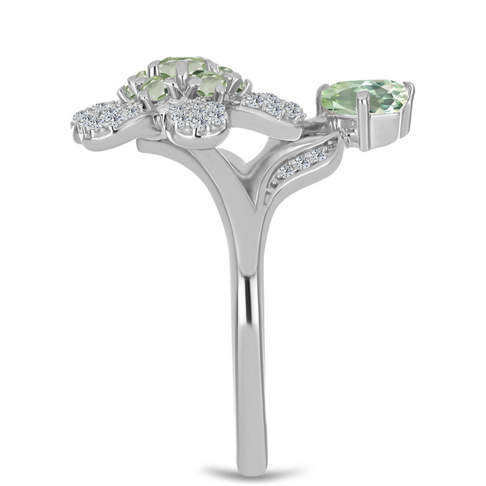 Inel din Argint 925 ( 3.93 grame ) cu Ametist Verde și Topaz Alb 1.08 Carate