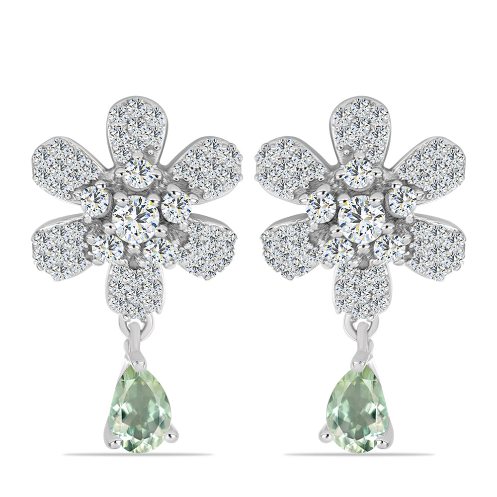 Cercei din Argint 925 ( 5.27 grame ) cu Ametist Verde și Topaz Alb 2.12 Carate