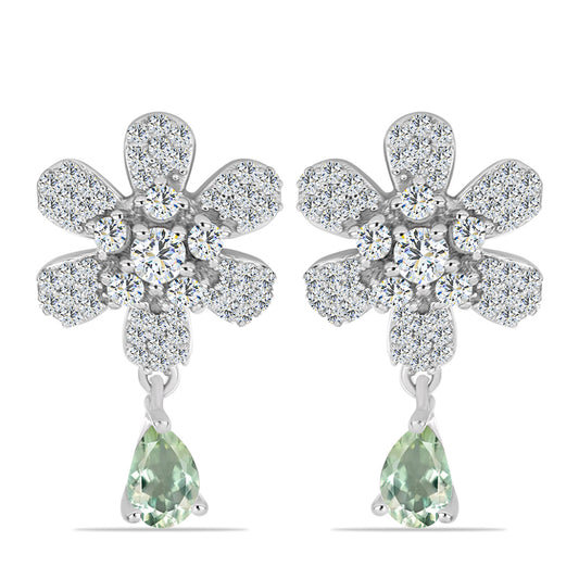 Cercei din Argint 925 ( 5.27 grame ) cu Ametist Verde și Topaz Alb 2.12 Carate