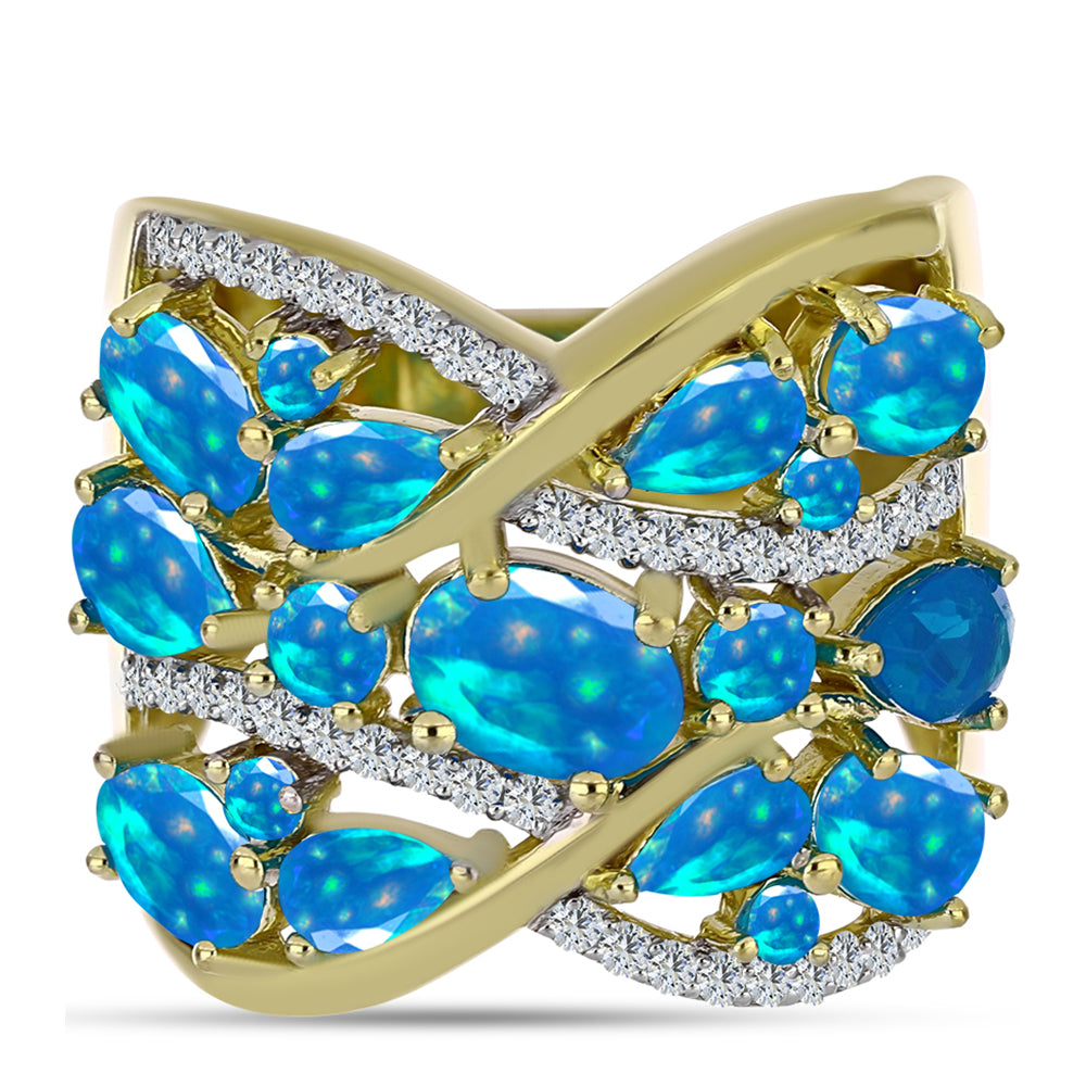 Inel din Argint 925 Placat cu Aur ( 8.76 grame ) cu Opal Etiopian ”Paradis” și Topaz Alb 3.09 Carate 1 
