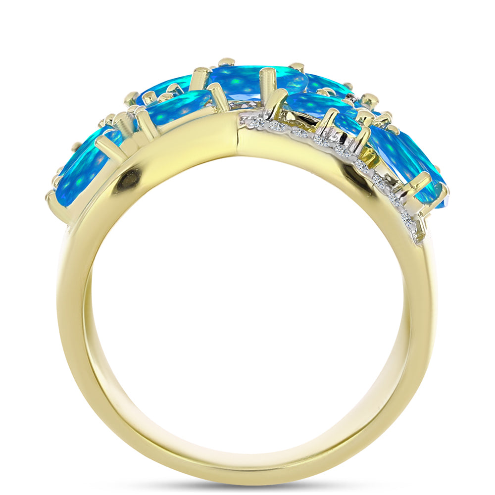 Inel din Argint 925 Placat cu Aur ( 8.76 grame ) cu Opal Etiopian ”Paradis” și Topaz Alb 3.09 Carate 2 