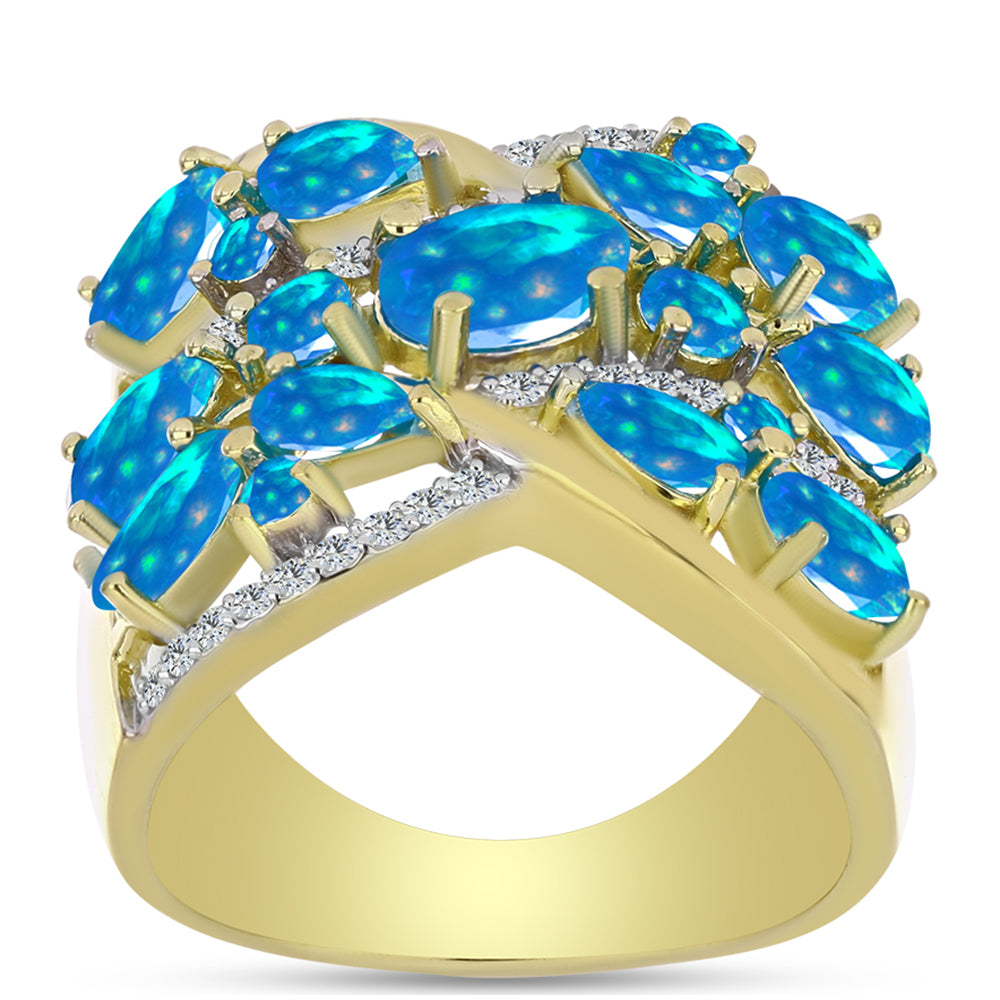Inel din Argint 925 Placat cu Aur ( 8.76 grame ) cu Opal Etiopian ”Paradis” și Topaz Alb 3.09 Carate 3 
