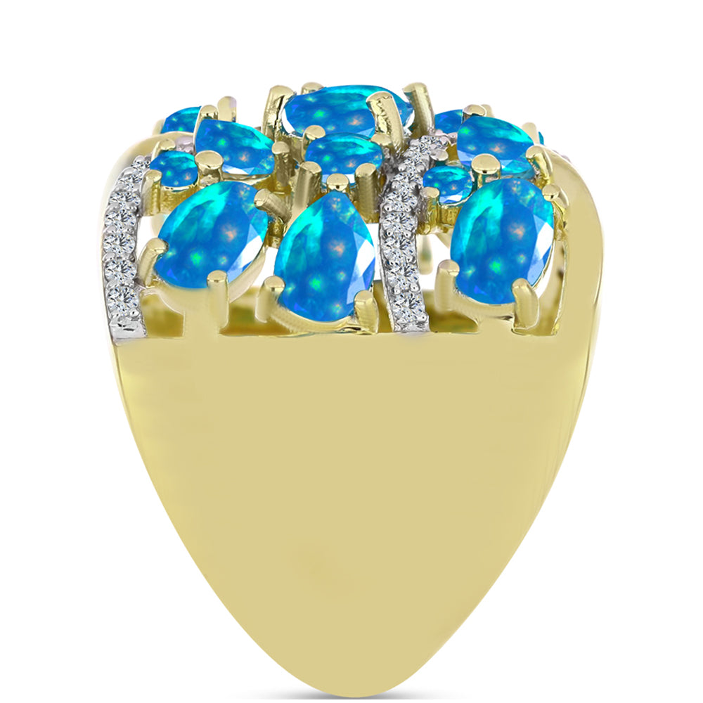 Inel din Argint 925 Placat cu Aur ( 8.76 grame ) cu Opal Etiopian ”Paradis” și Topaz Alb 3.09 Carate 4 
