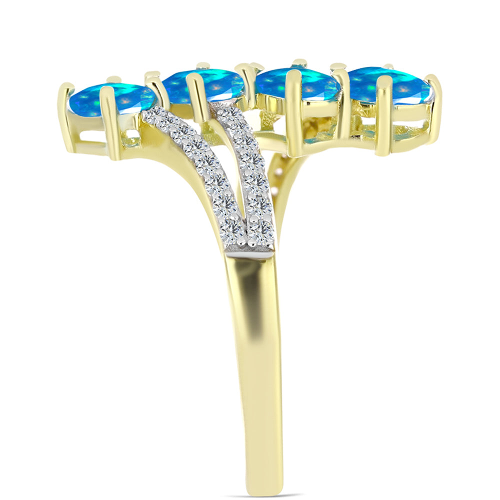 Inel din Argint 925 Placat cu Aur ( 2.92 grame ) cu Opal Etiopian ”Paradis” și Topaz Alb 1.44 Carate 4 