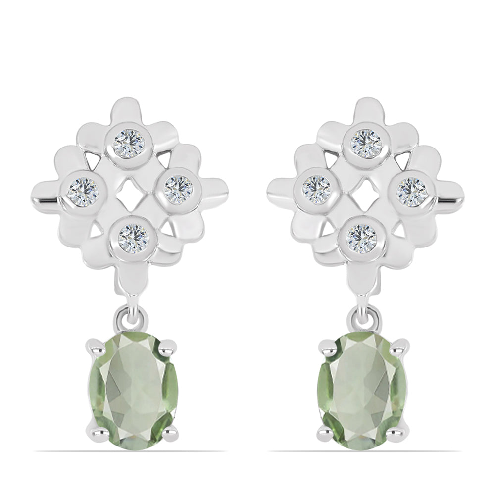Cercei din Argint 925 ( 4.58 grame ) cu Ametist Verde și Topaz Alb 2.59 Carate 1 