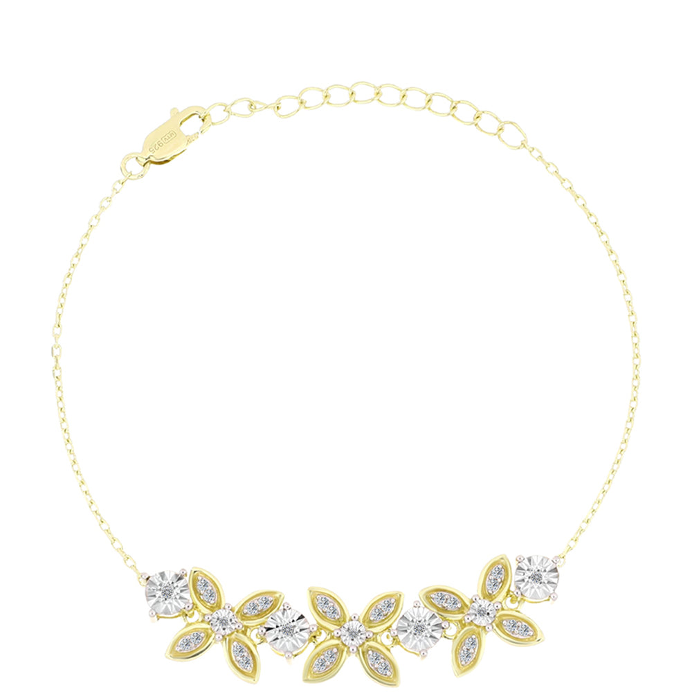 Brățară din Argint 925 Placat cu Aur ( 6.24 grame ) cu Diamant Alb și Topaz Alb 0.34 Carate