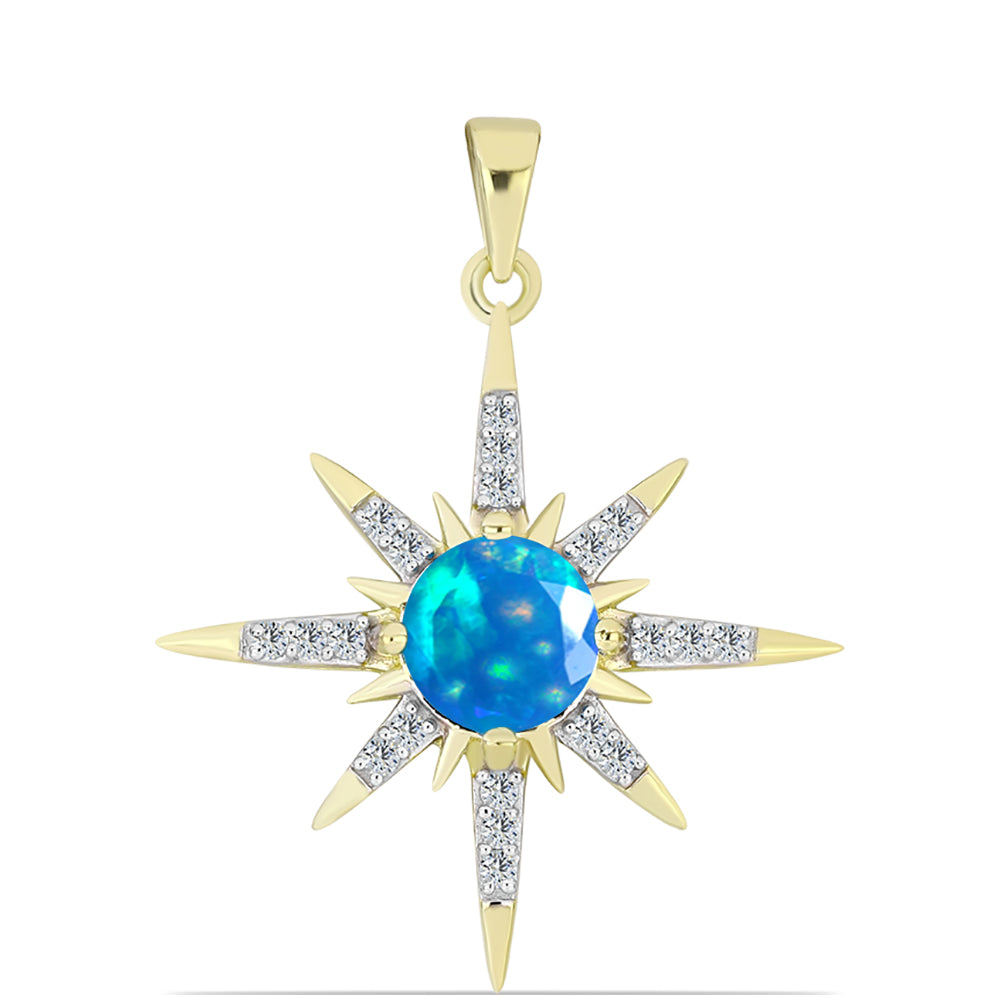 Pandantiv din Argint 925 Placat cu Aur ( 2.09 grame ) cu Opal Etiopian ”Paradis” și Topaz Alb 0.88 Carate 1 
