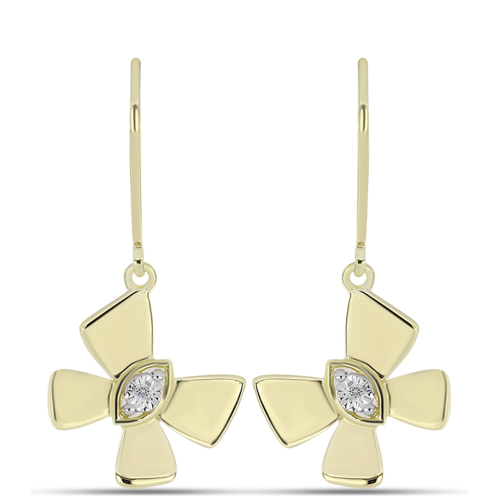 Cercei din Argint 925 Placat cu Aur ( 3.12 grame ) cu Diamant Alb 0.01 Carate 1 