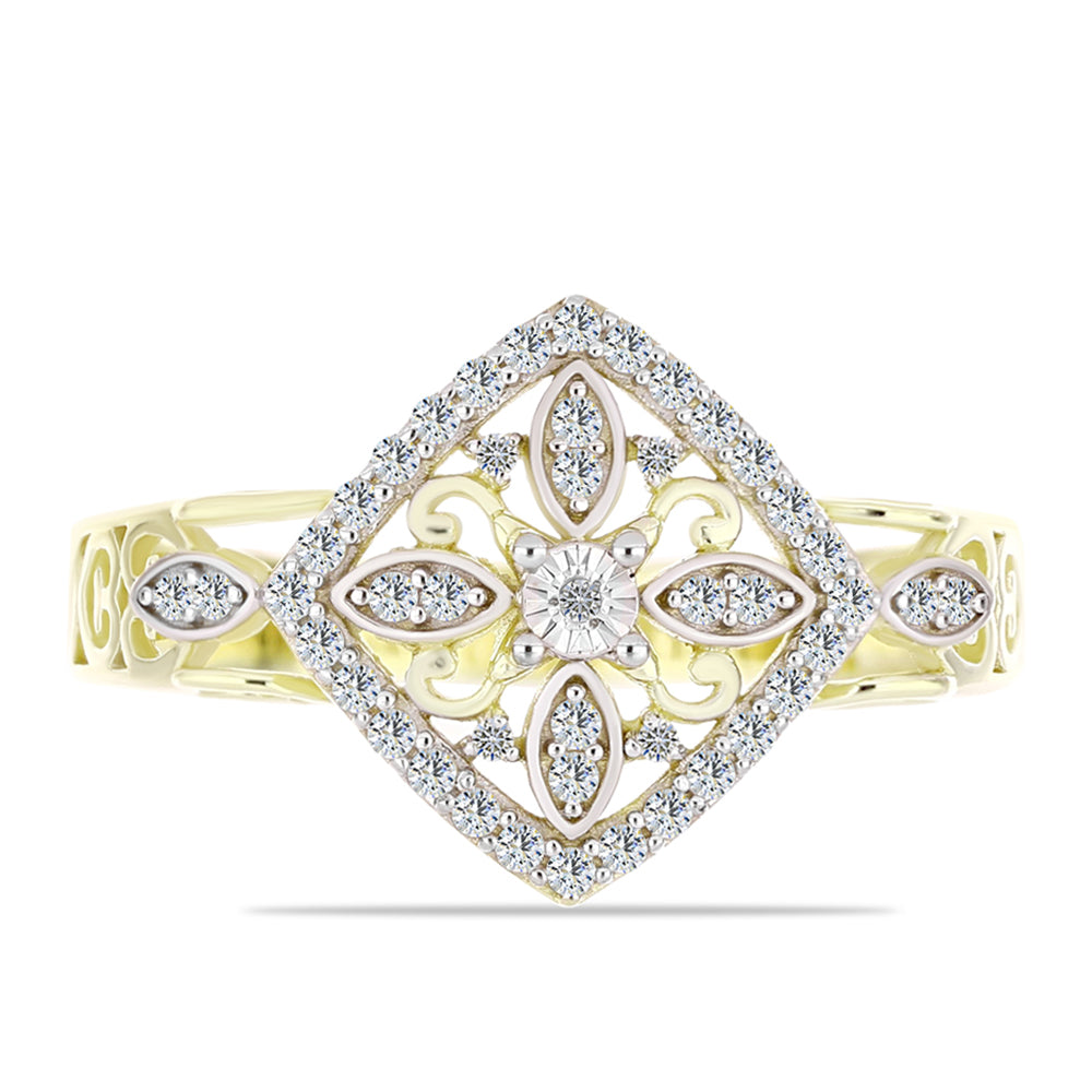Inel din Argint 925 Placat cu Aur ( 4.29 grame ) cu Diamant Alb și Topaz Alb 0.39 Carate