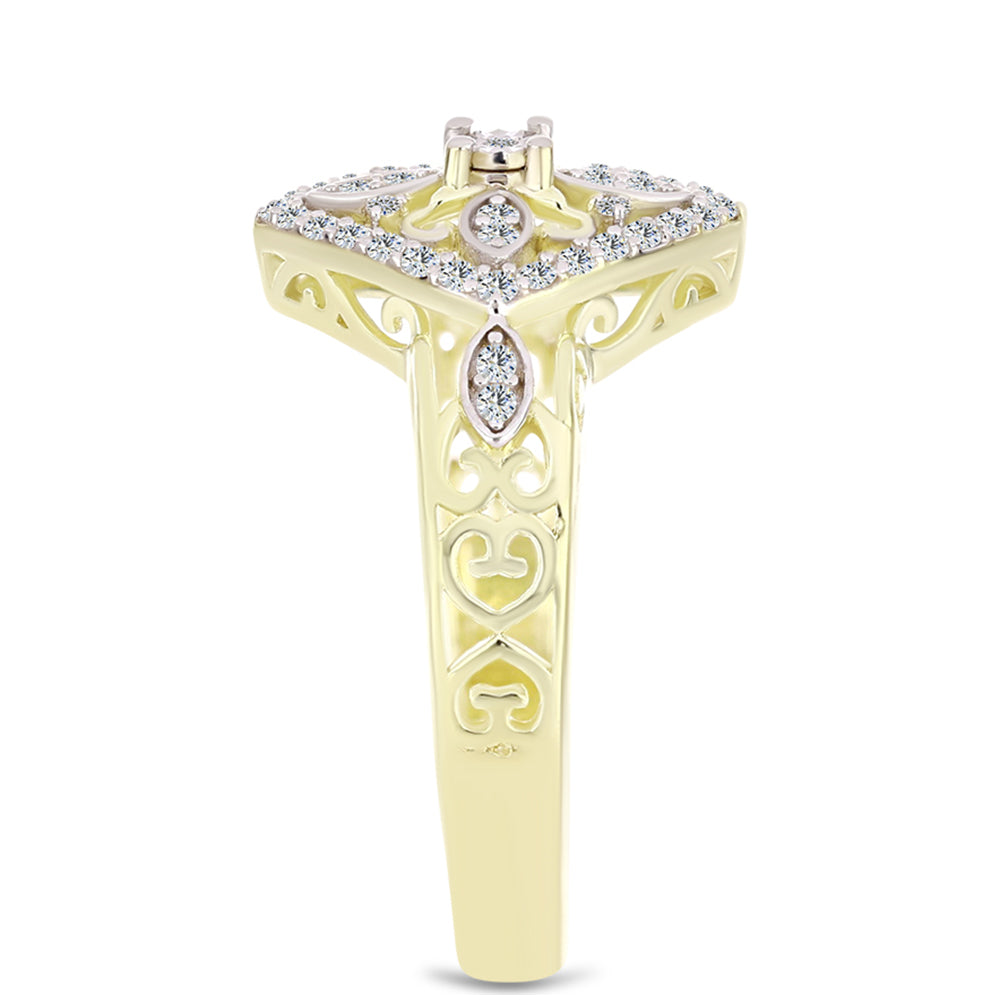 Inel din Argint 925 Placat cu Aur ( 4.29 grame ) cu Diamant Alb și Topaz Alb 0.39 Carate 4 
