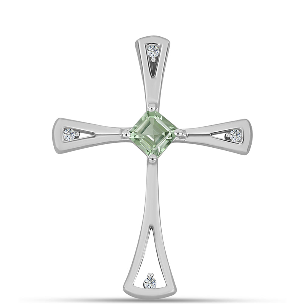 Cruce Pandantiv din Argint 925 ( 2.01 grame ) cu Ametist Verde și Topaz Alb 0.39 Carate 1 