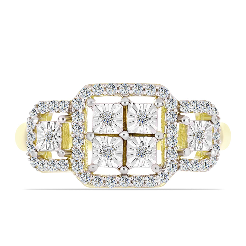 Inel din Argint 925 Placat cu Aur ( 3.43 grame ) cu Diamant Alb și Topaz Alb 0.37 Carate