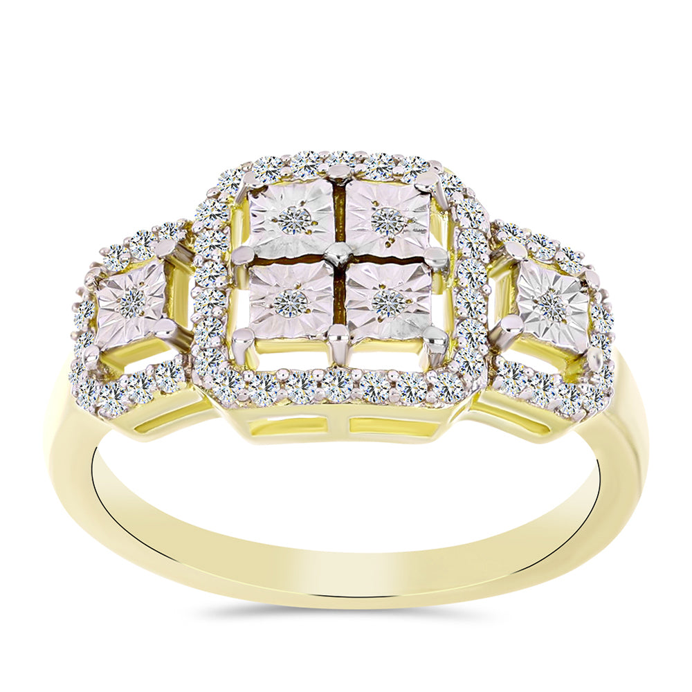 Inel din Argint 925 Placat cu Aur ( 3.43 grame ) cu Diamant Alb și Topaz Alb 0.37 Carate 3 
