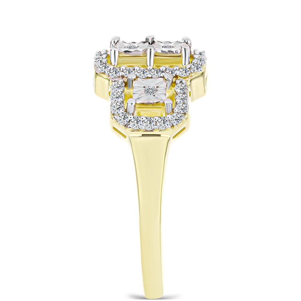 Inel din Argint 925 Placat cu Aur ( 3.43 grame ) cu Diamant Alb și Topaz Alb 0.37 Carate 4 