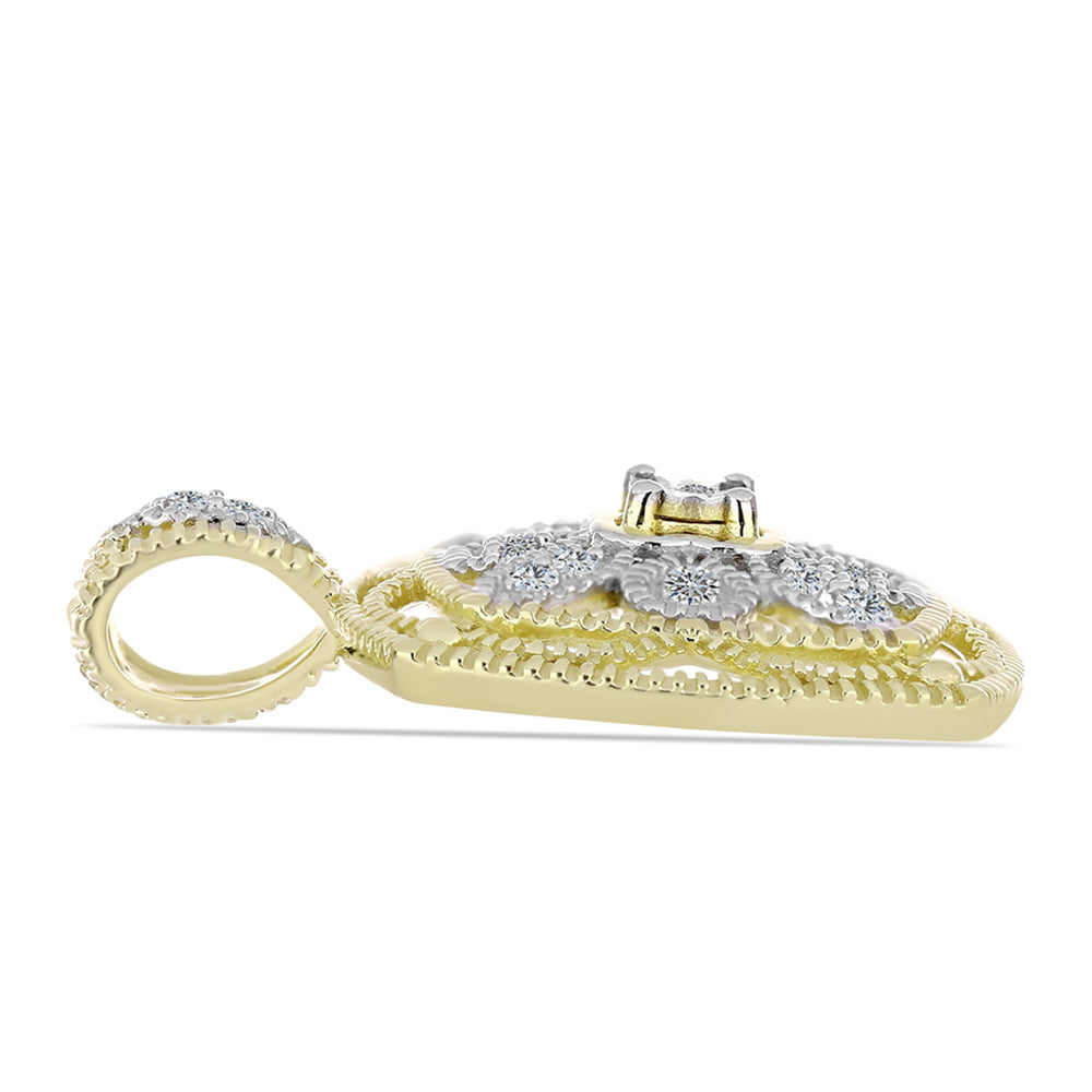 Pandantiv din Argint 925 Placat cu Aur ( 3.54 grame ) cu Diamant Alb și Topaz Alb 0.16 Carate 2 