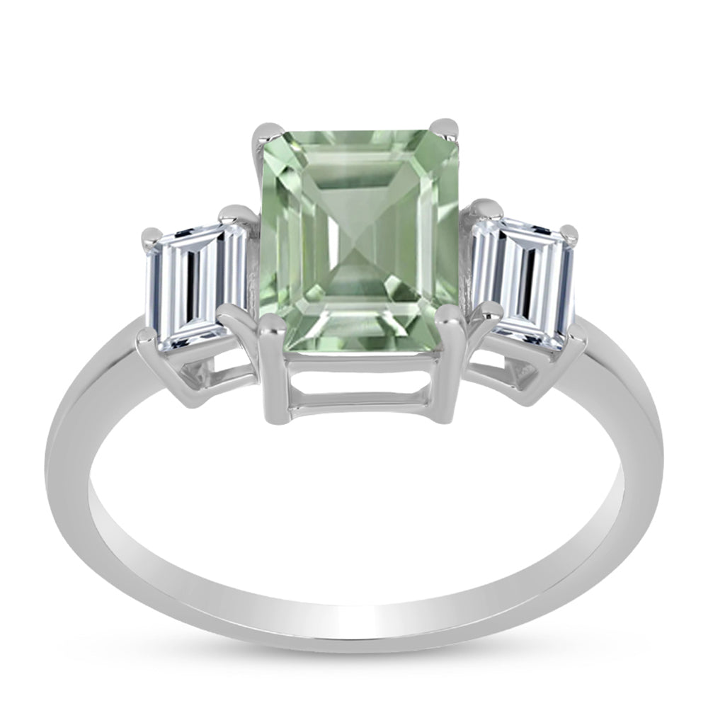 Inel din Argint 925 ( 2.62 grame ) cu Ametist Verde și Topaz Alb 3.31 Carate 3 