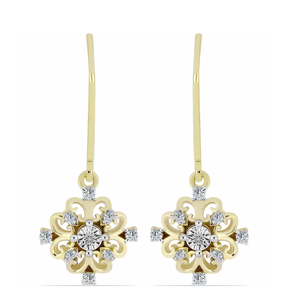 Cercei din Argint 925 Placat cu Aur ( 2.61 grame ) cu Diamant Alb și Topaz Alb 0.21 Carate