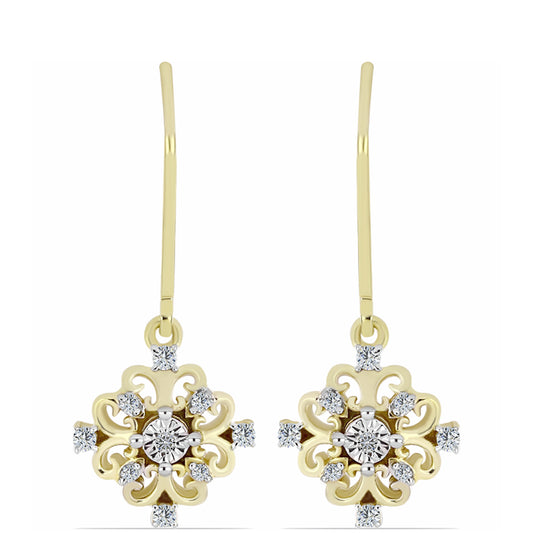 Cercei din Argint 925 Placat cu Aur ( 2.61 grame ) cu Diamant Alb și Topaz Alb 0.21 Carate