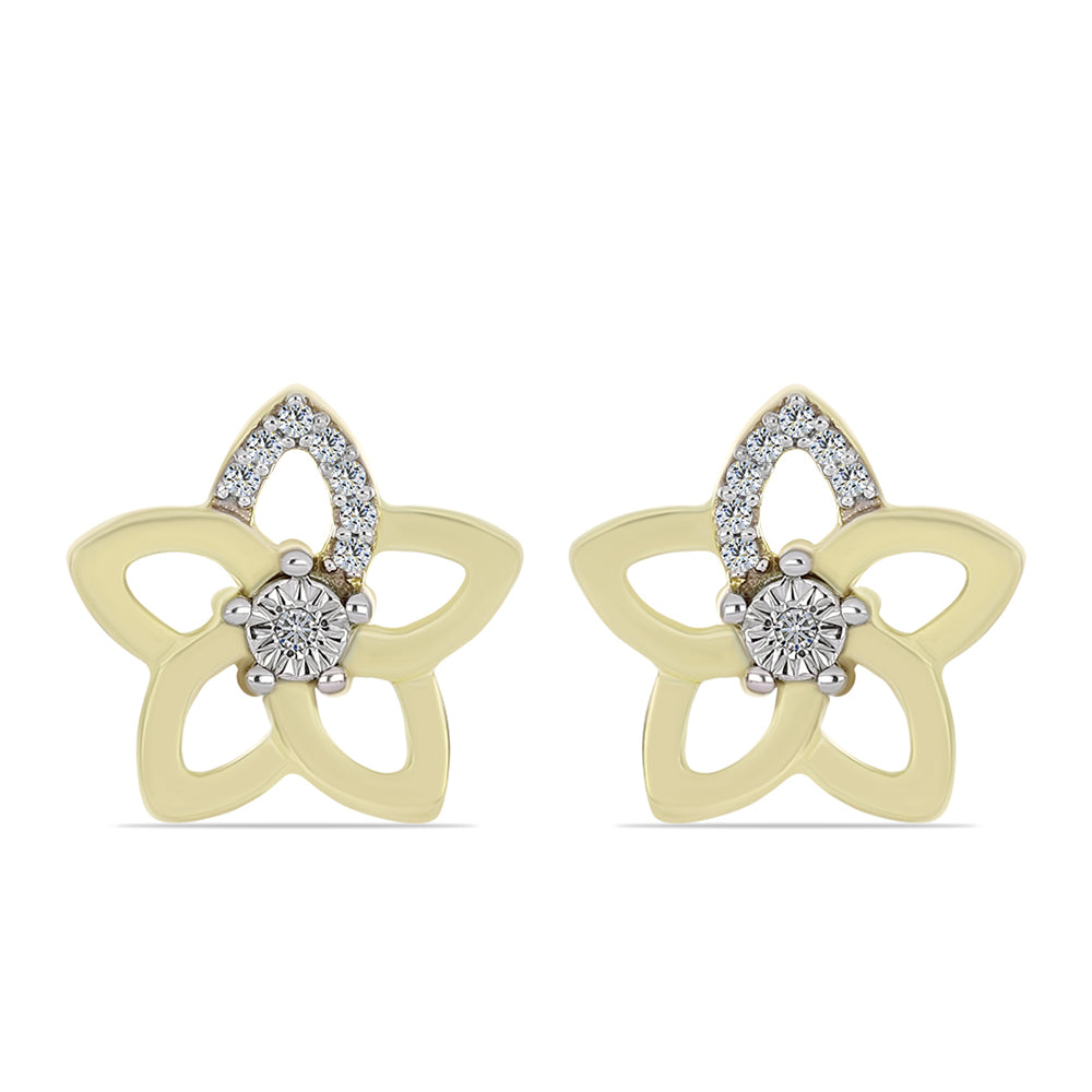 Cercei din Argint 925 Placat cu Aur ( 2.24 grame ) cu Diamant Alb și Topaz Alb 0.1 Carate 1 