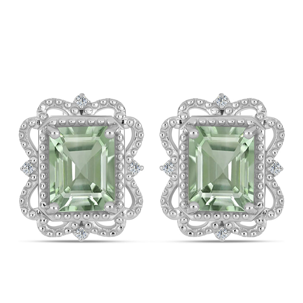 Cercei din Argint 925 ( 4.75 grame ) cu Ametist Verde și Topaz Alb 4.45 Carate 1 