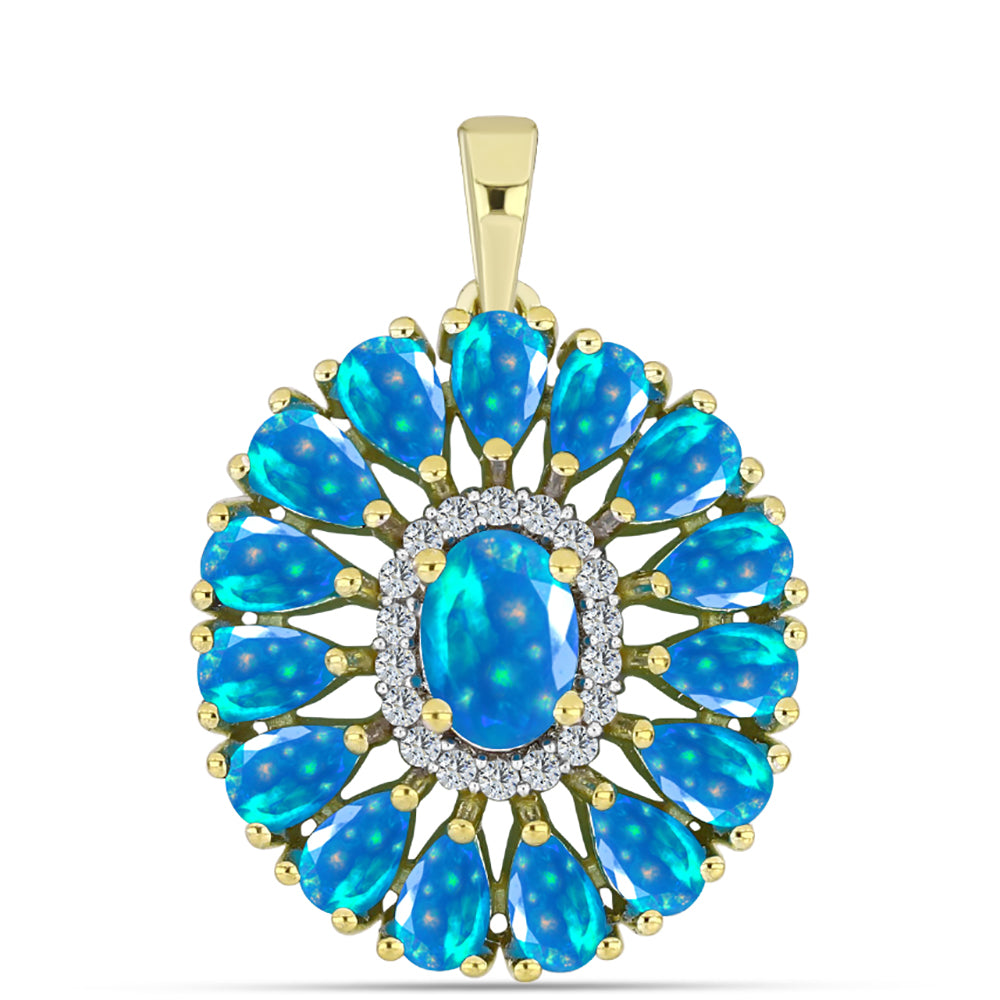 Pandantiv din Argint 925 Placat cu Aur ( 3.04 grame ) cu Opal Etiopian ”Paradis” și Topaz Alb 2.73 Carate 1 