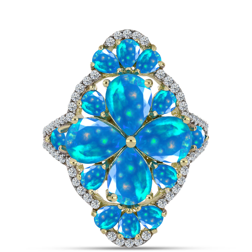 Inel din Argint 925 Placat cu Aur ( 4.33 grame ) cu Opal Etiopian ”Paradis” și Topaz Alb 4.34 Carate