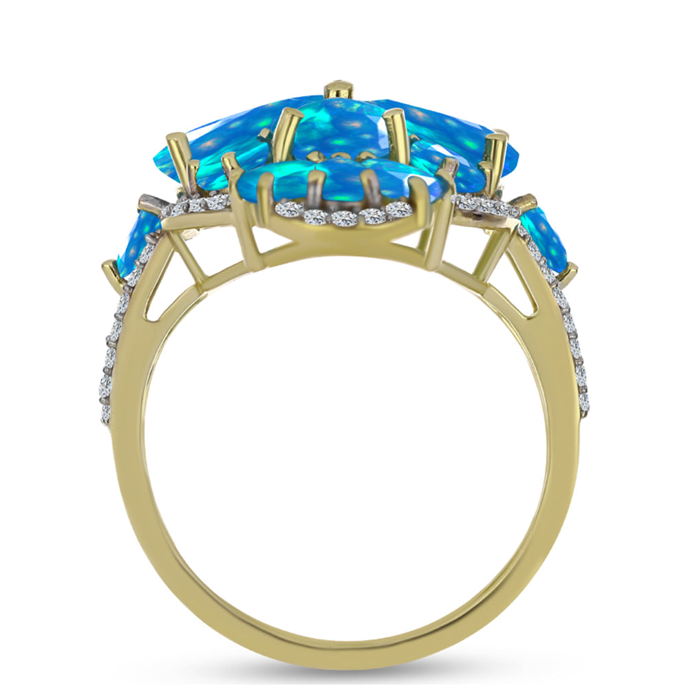 Inel din Argint 925 Placat cu Aur ( 4.33 grame ) cu Opal Etiopian ”Paradis” și Topaz Alb 4.34 Carate 2 