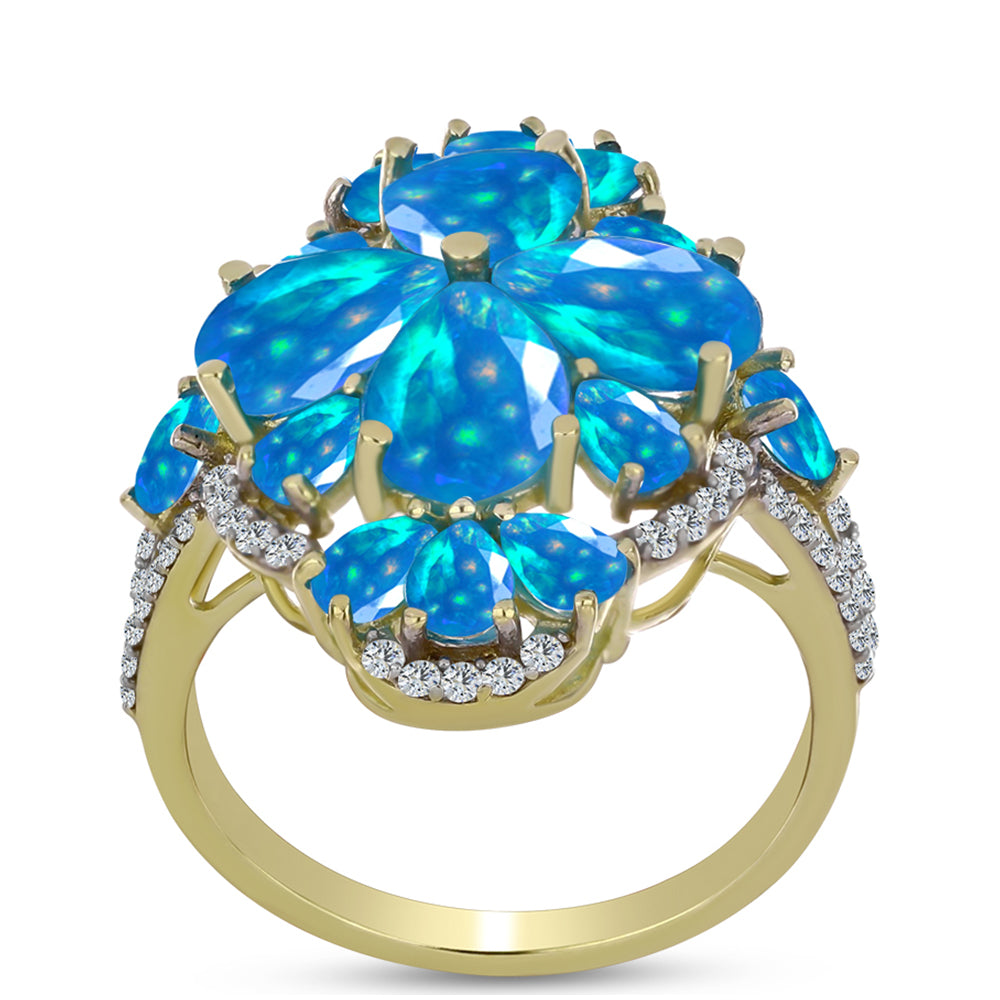 Inel din Argint 925 Placat cu Aur ( 4.33 grame ) cu Opal Etiopian ”Paradis” și Topaz Alb 4.34 Carate 3 