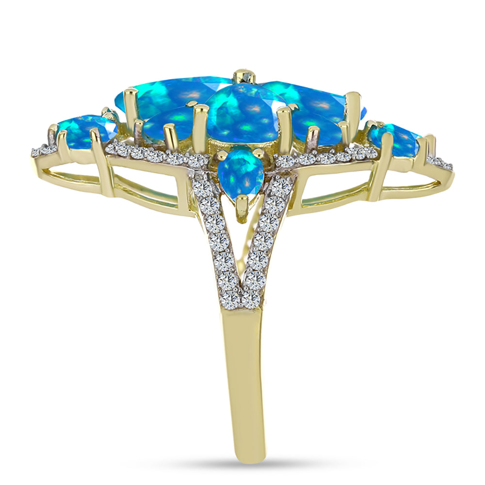 Inel din Argint 925 Placat cu Aur ( 4.33 grame ) cu Opal Etiopian ”Paradis” și Topaz Alb 4.34 Carate 4 