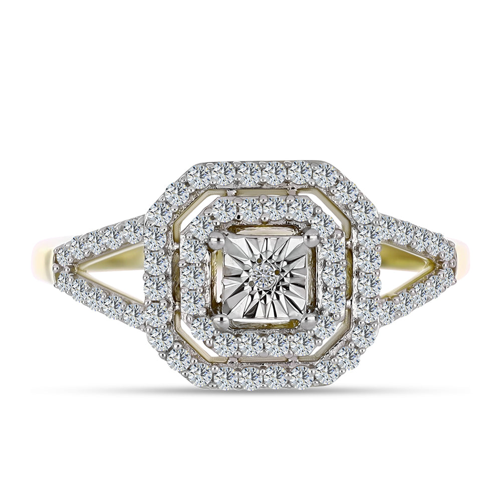 Inel din Argint 925 Placat cu Aur ( 2.59 grame ) cu Diamant Alb și Topaz Alb 0.47 Carate
