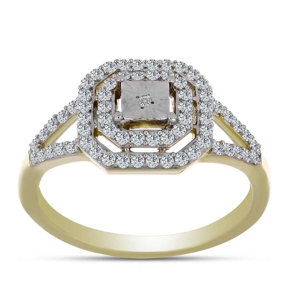 Inel din Argint 925 Placat cu Aur ( 2.59 grame ) cu Diamant Alb și Topaz Alb 0.47 Carate