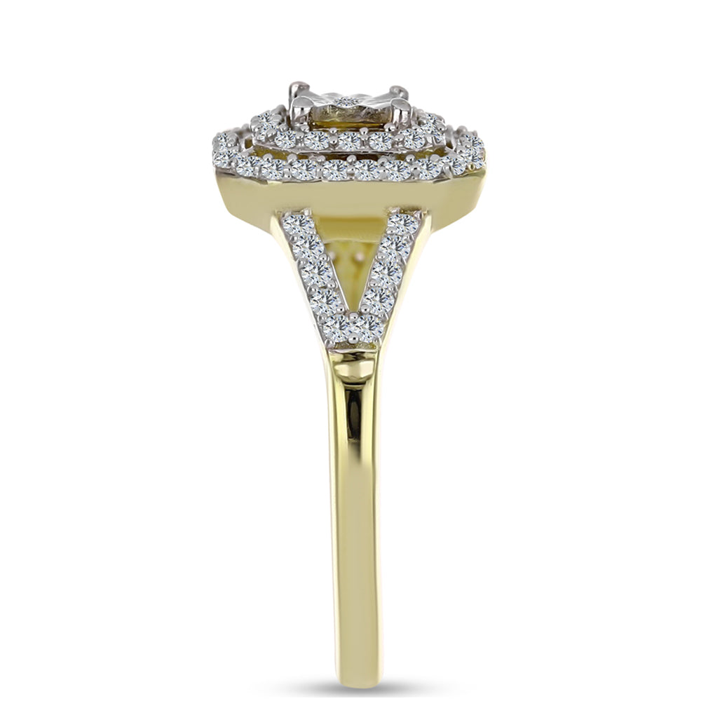 Inel din Argint 925 Placat cu Aur ( 2.59 grame ) cu Diamant Alb și Topaz Alb 0.47 Carate 4 