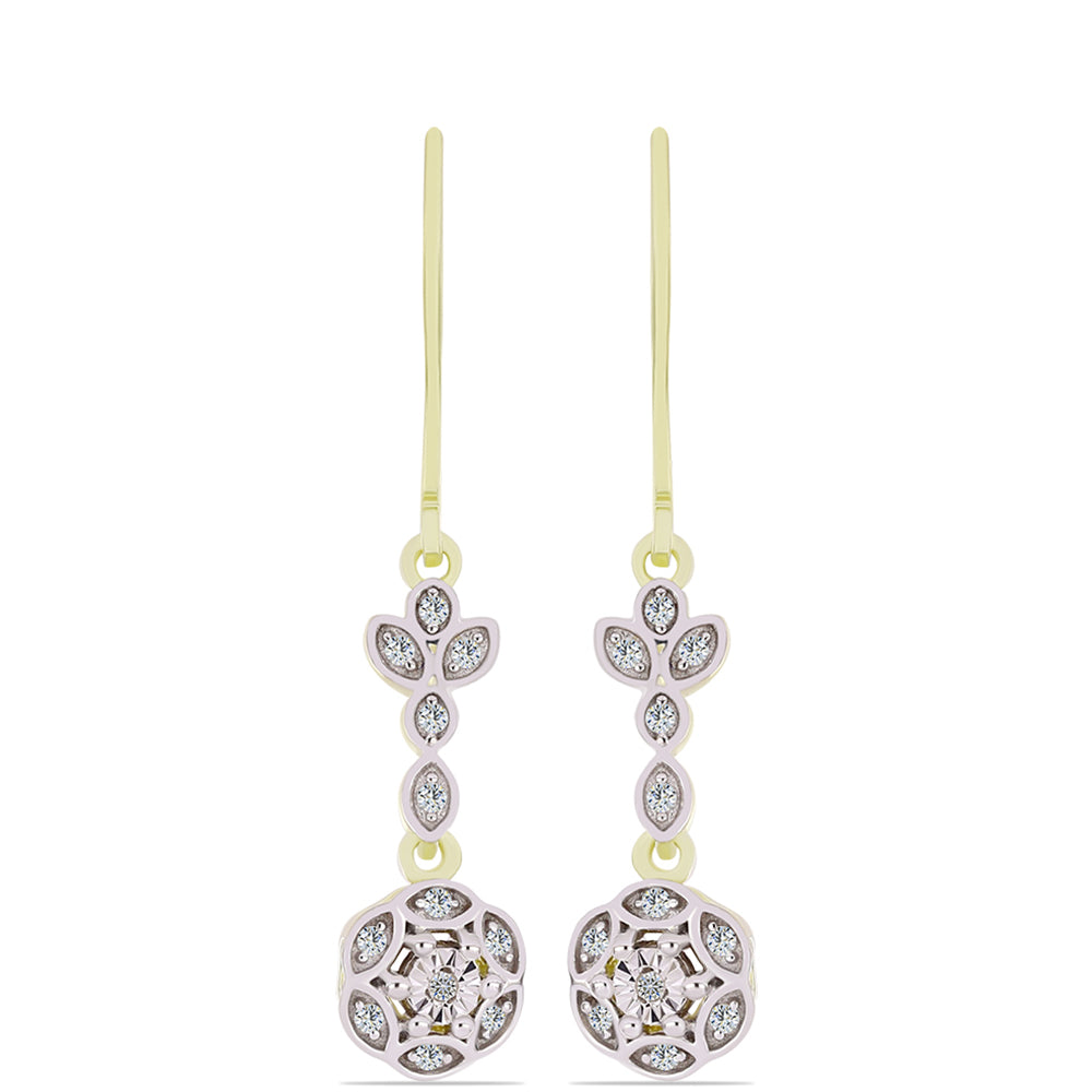 Cercei din Argint 925 Placat cu Aur ( 2.75 grame ) cu Diamant Alb și Topaz Alb 0.14 Carate 1 