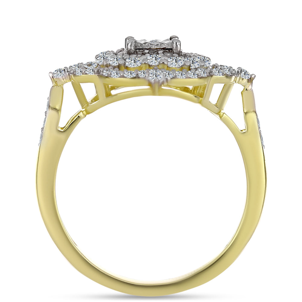 Inel din Argint 925 Placat cu Aur ( 3.33 grame ) cu Diamant Alb și Topaz Alb 0.83 Carate 2 