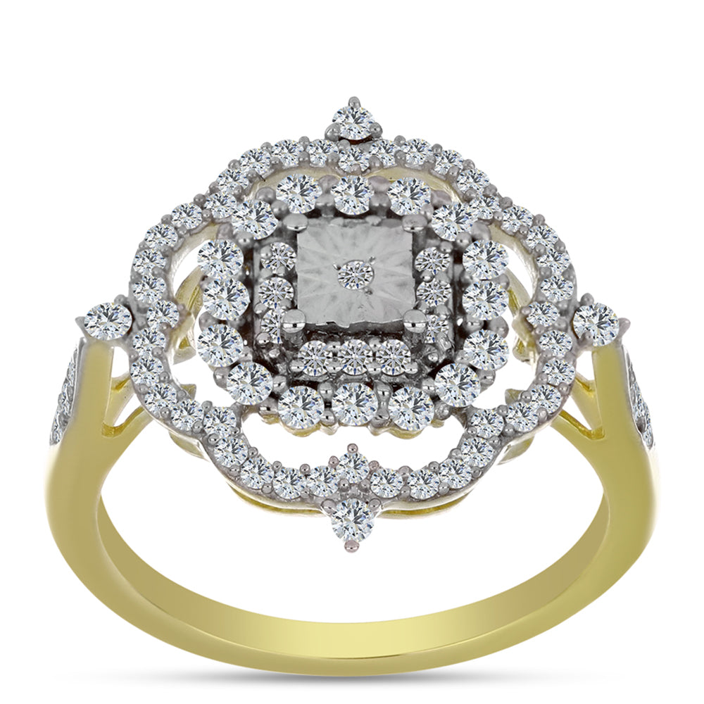 Inel din Argint 925 Placat cu Aur ( 3.33 grame ) cu Diamant Alb și Topaz Alb 0.83 Carate