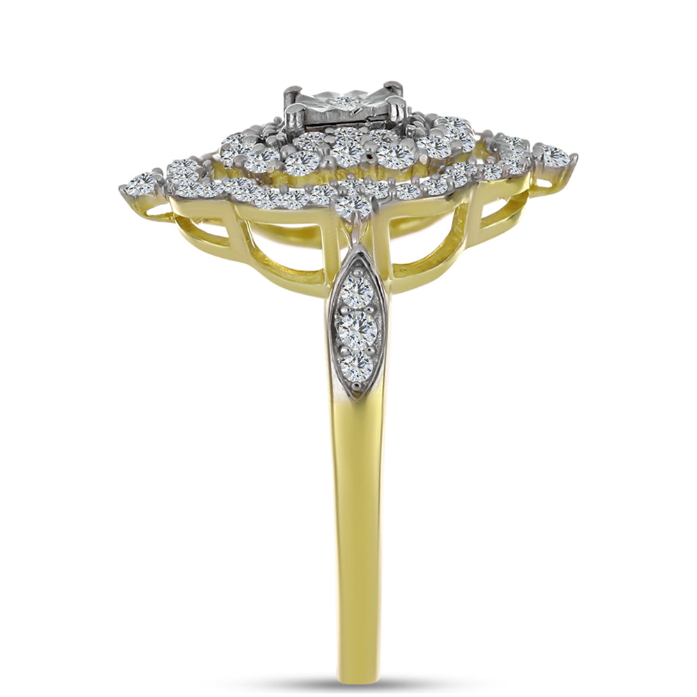 Inel din Argint 925 Placat cu Aur ( 3.33 grame ) cu Diamant Alb și Topaz Alb 0.83 Carate