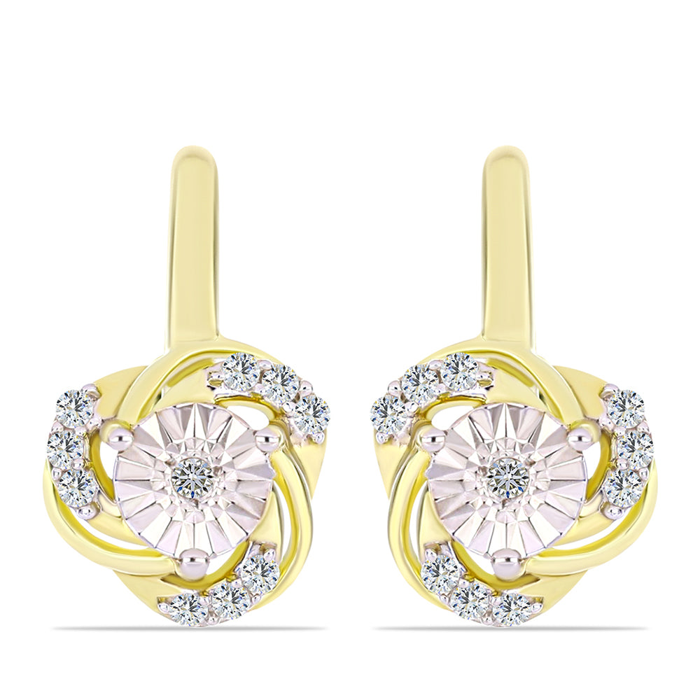 Cercei din Argint 925 Placat cu Aur ( 3.46 grame ) cu Diamant Alb și Topaz Alb 0.18 Carate 1 