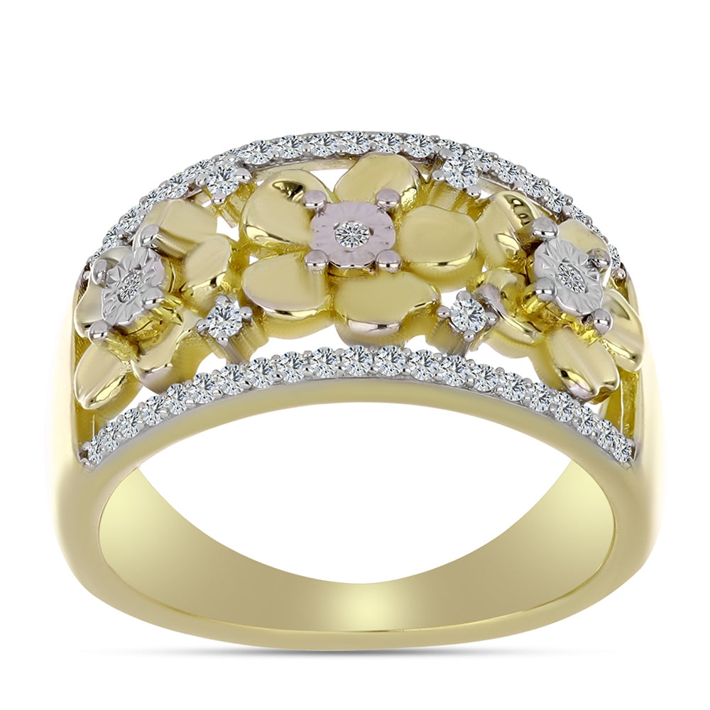 Inel din Argint 925 Placat cu Aur ( 4.71 grame ) cu Diamant Alb și Topaz Alb 0.3 Carate