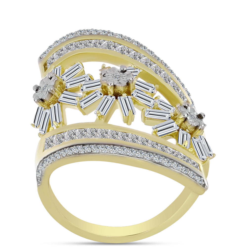 Inel din Argint 925 Placat cu Aur ( 4.64 grame ) cu Diamant Alb și Zircon Alb 3.28 Carate 3 