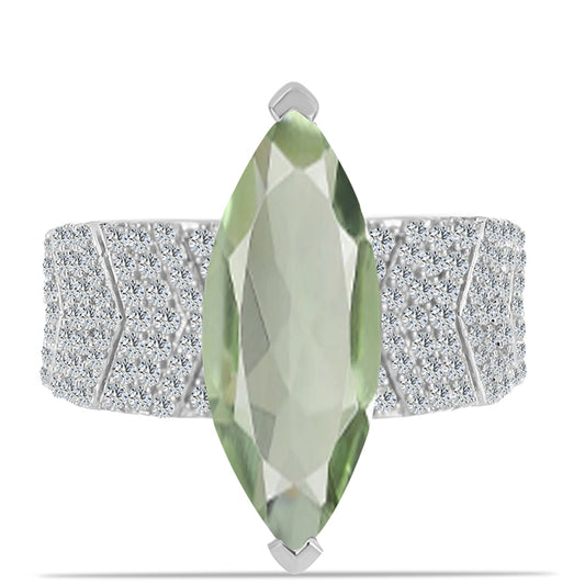 Inel din Argint 925 ( 6.41 grame ) cu Ametist Verde și Topaz Alb 5.45 Carate