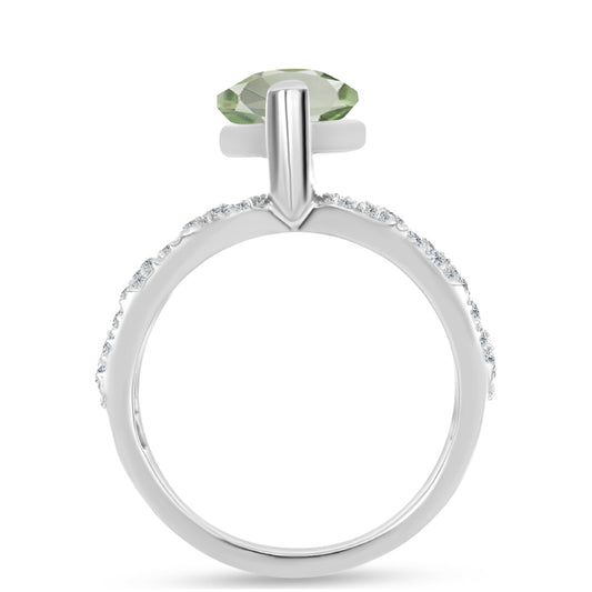 Inel din Argint 925 ( 6.41 grame ) cu Ametist Verde și Topaz Alb 5.45 Carate