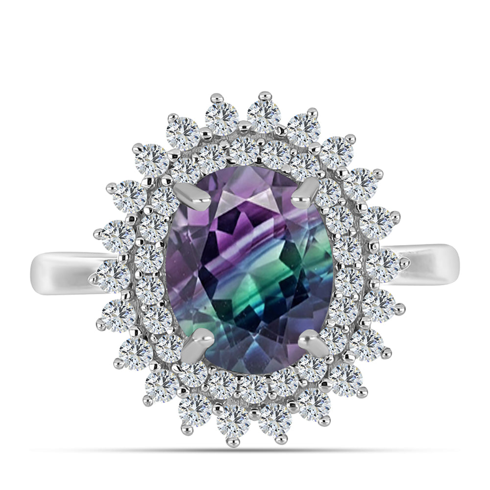 Inel din Argint 925 ( 3 grame ) cu Fluorit Zebra și Topaz Alb 4.1 Carate 1 