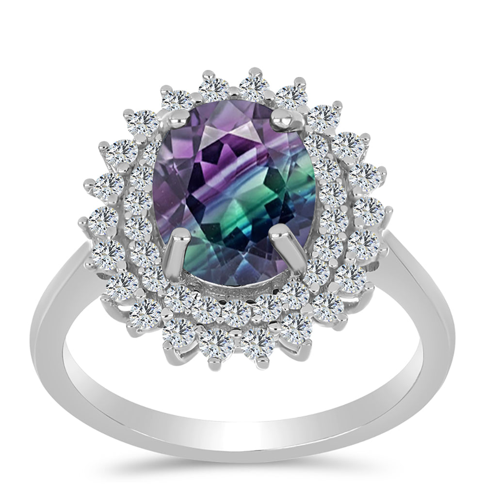 Inel din Argint 925 ( 3 grame ) cu Fluorit Zebra și Topaz Alb 4.1 Carate 3 