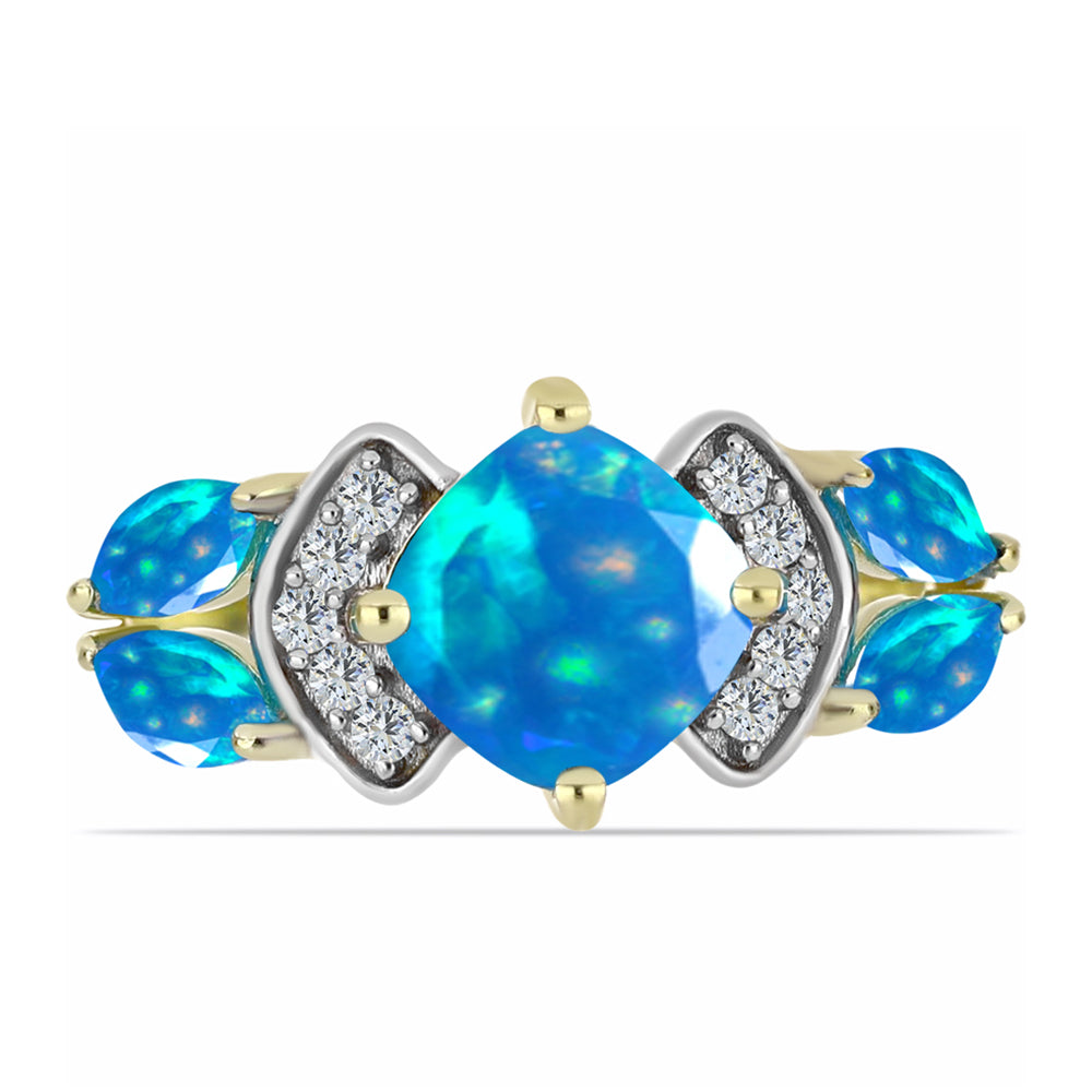 Inel din Argint 925 Placat cu Aur ( 2.43 grame ) cu Opal Etiopian ”Paradis” și Topaz Alb 1.3 Carate 1 