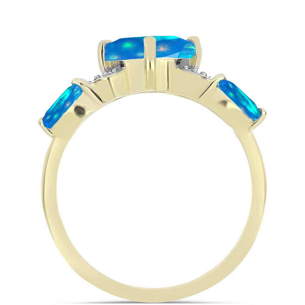 Inel din Argint 925 Placat cu Aur ( 2.43 grame ) cu Opal Etiopian ”Paradis” și Topaz Alb 1.3 Carate 2 