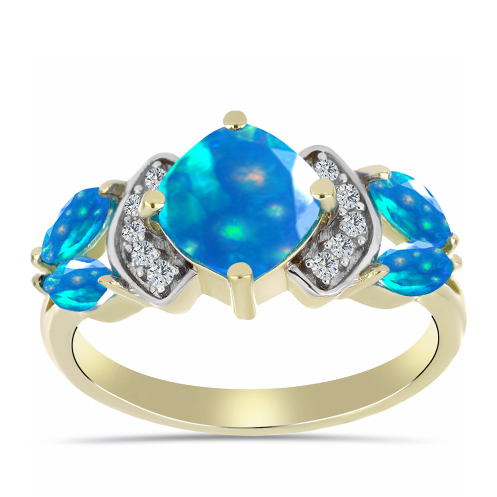 Inel din Argint 925 Placat cu Aur ( 2.43 grame ) cu Opal Etiopian ”Paradis” și Topaz Alb 1.3 Carate 3 