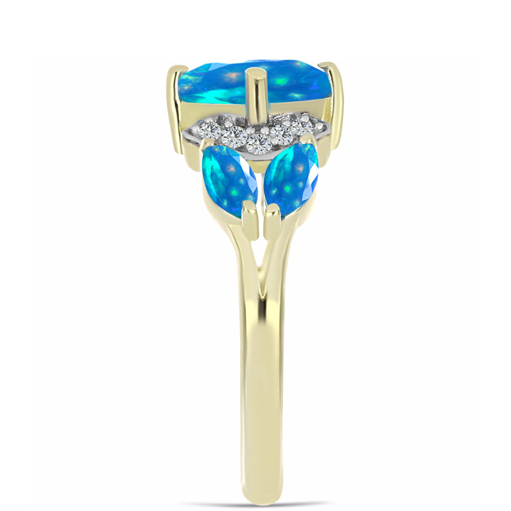 Inel din Argint 925 Placat cu Aur ( 2.43 grame ) cu Opal Etiopian ”Paradis” și Topaz Alb 1.3 Carate