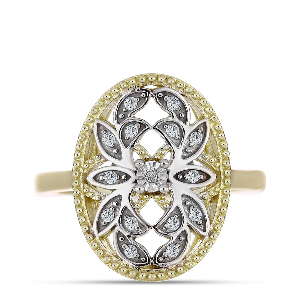 Inel din Argint 925 Placat cu Aur ( 4.32 grame ) cu Diamant Alb și Topaz Alb 0.13 Carate 1 